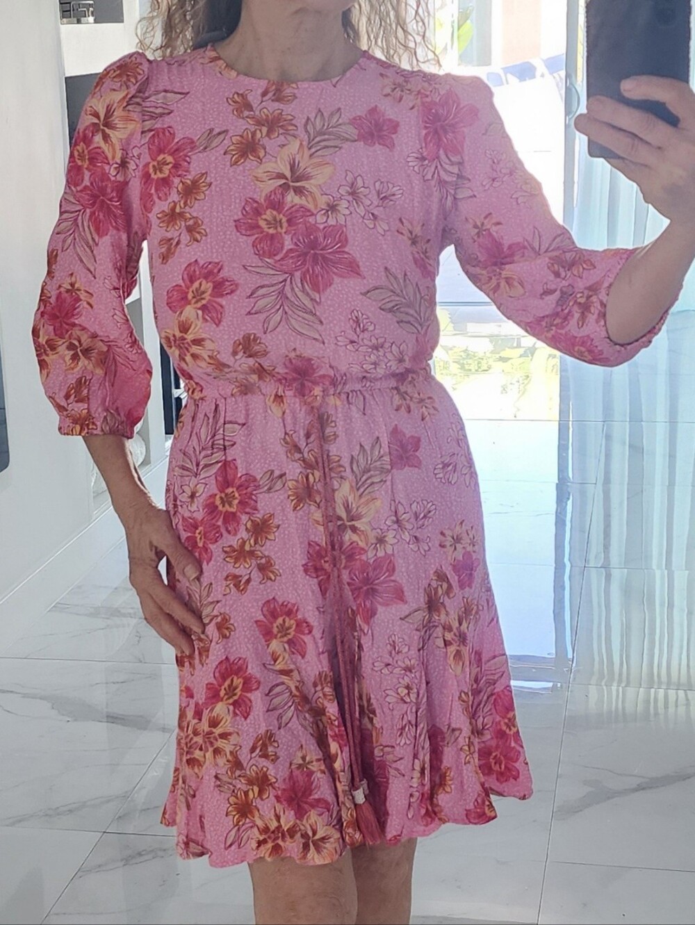 Pink Floral Fit-and-Flare Dress